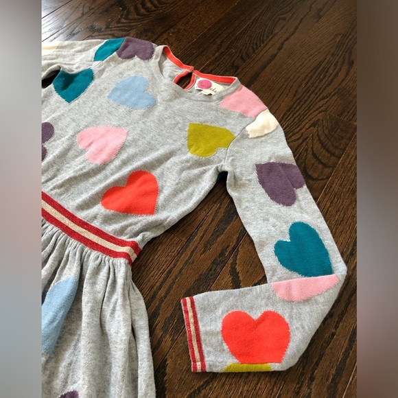 Mini Boden Girls 9-10Y Gray w/Multi-Color Hearts Long-Sleeve Knit Sweater Dress - Picture 3 of 10